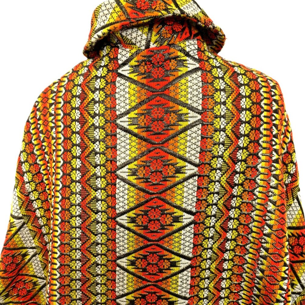 70’s Bright Orange Gold Metallic Hippie Boho Poncho Handcrafted Vtg Collectible - Picture 4 of 11